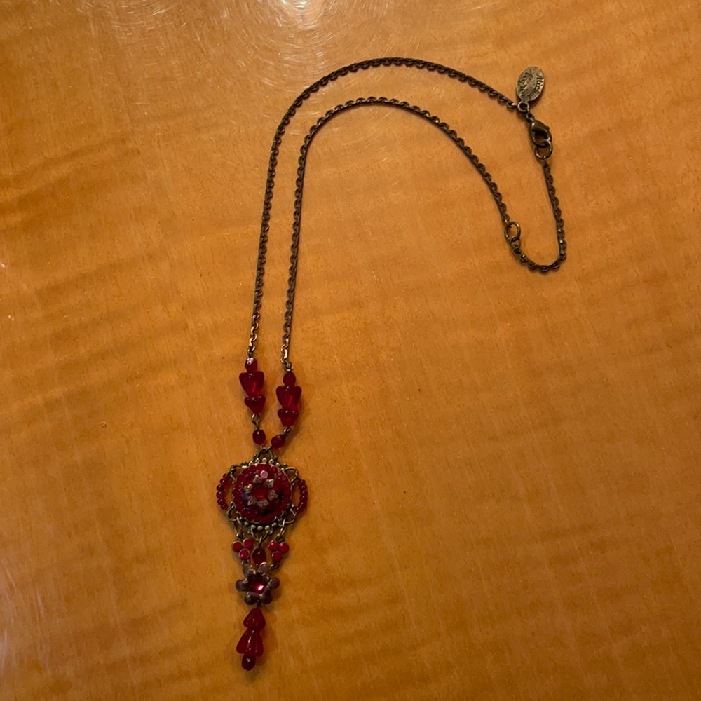 Michal Negrin Red Flower Necklace Swarovski